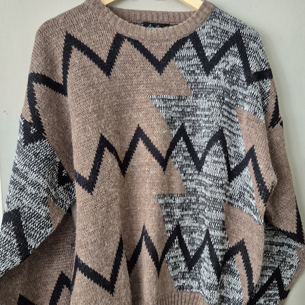 Melange Geometric Sweater - Black, Gray, and Brown